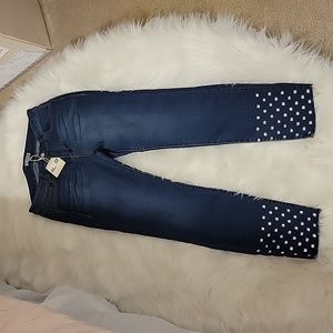 Free Generation indigo stretch blue jean classic 5 pocket silver brad hem M NEW…